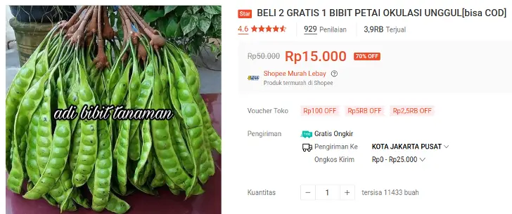 Bibit Pete Unggul Terlaris di Shopee