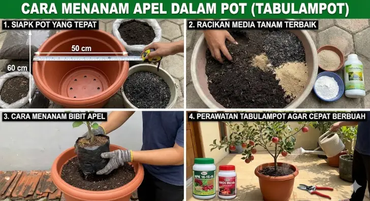cara menanam apel di pot