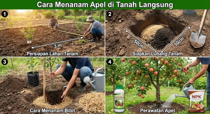 cara menanam apel di tanah langsung