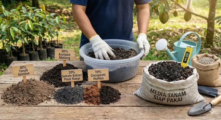 Cara Menanam Durian di Pot dan Tanah Langsung 8 media tanam durian