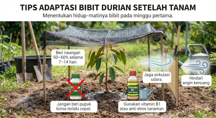 Cara Menanam Durian di Pot dan Tanah Langsung 9 tips adaptasi durian setelah tanam